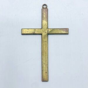 Vintage Brass Cross Pendant Minimalist Christian Necklace Charm